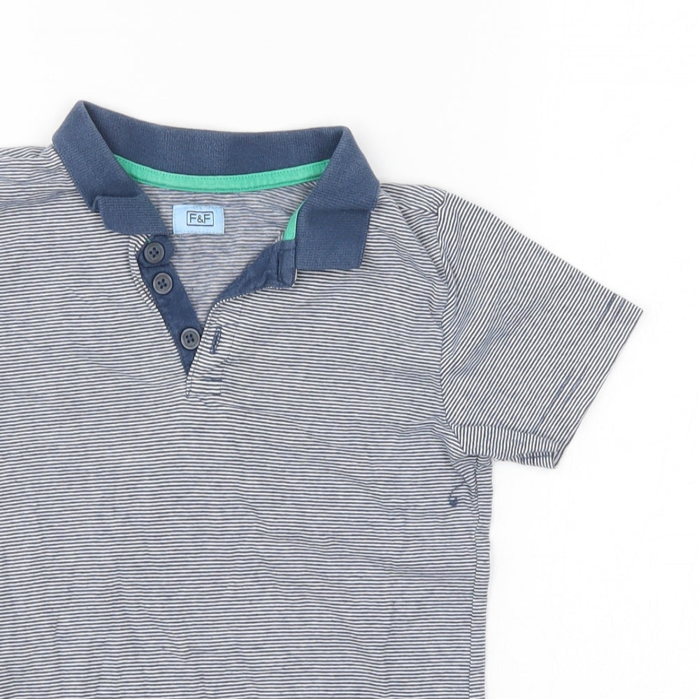 F&F Boys Blue Striped  Basic Polo Size 6-7 Years