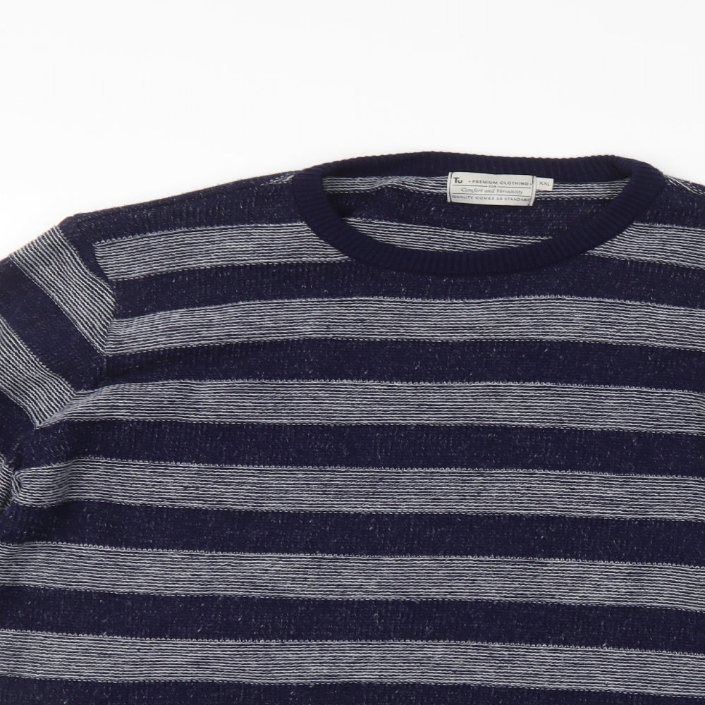 TU Mens Blue Striped  Pullover Jumper Size 2XL