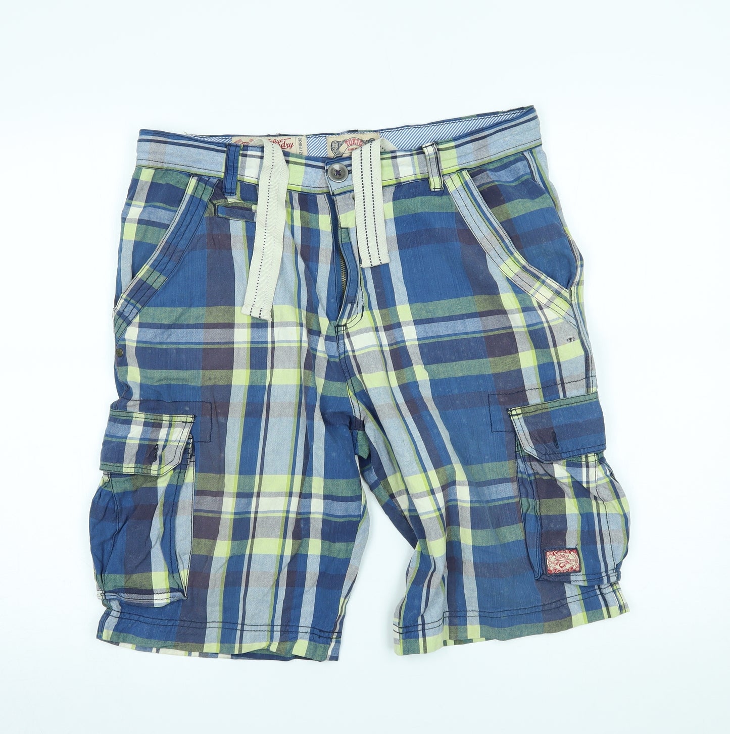 Tokyo Laundry Mens Blue Plaid  Cargo Shorts Size 34