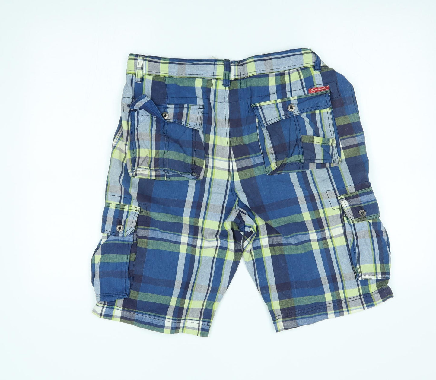 Tokyo Laundry Mens Blue Plaid  Cargo Shorts Size 34