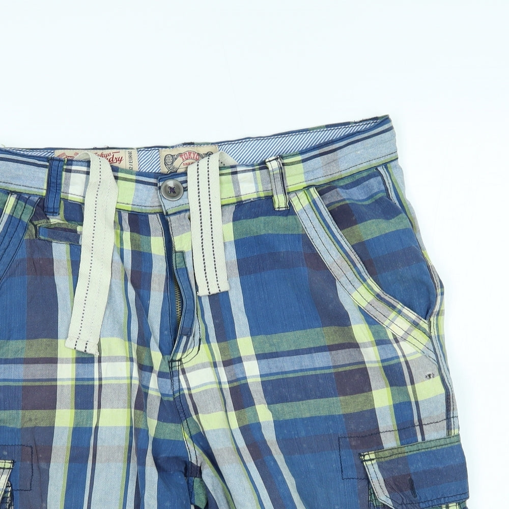 Tokyo Laundry Mens Blue Plaid  Cargo Shorts Size 34