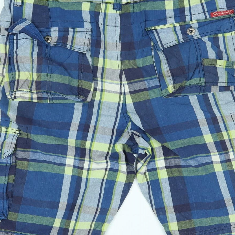Tokyo Laundry Mens Blue Plaid  Cargo Shorts Size 34