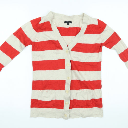Papaya Womens Red Striped  Cardigan Jumper Size 10