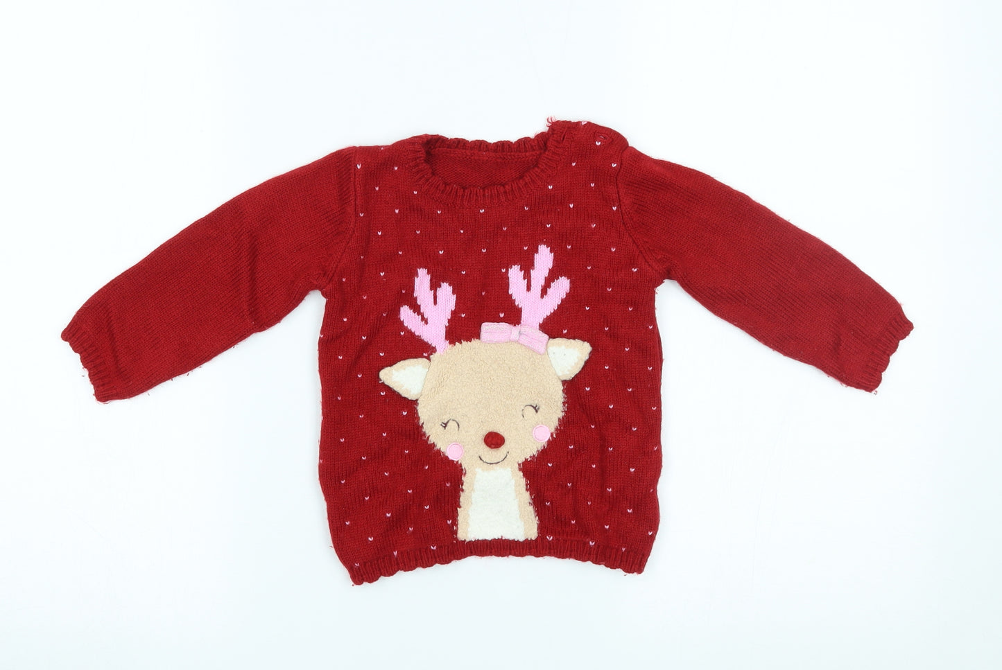George Baby Red   Pullover Jumper Size 12-18 Months  - christmas, reindeer