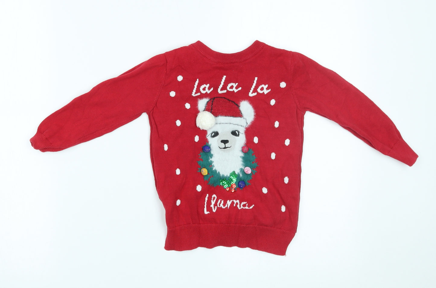 TU Boys Red   Pullover Jumper Size 2-3 Years  - llama chistmas
