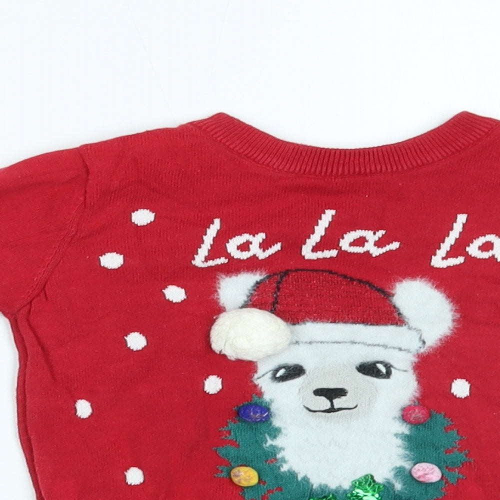 TU Boys Red   Pullover Jumper Size 2-3 Years  - llama chistmas