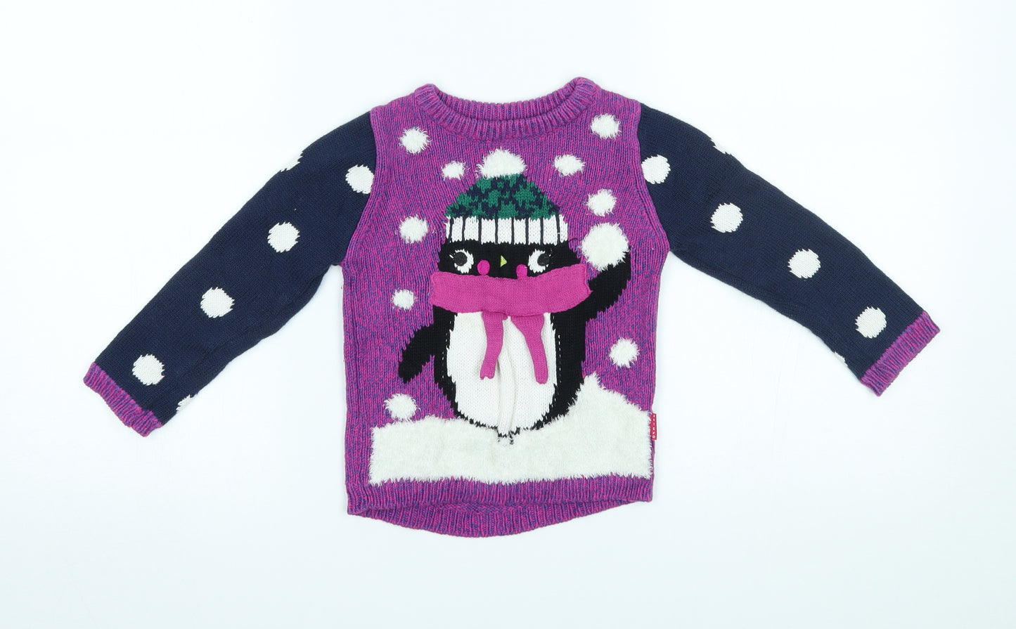 Nutmeg Girls Purple   Pullover Jumper Size 2-3 Years  - penguin christmas