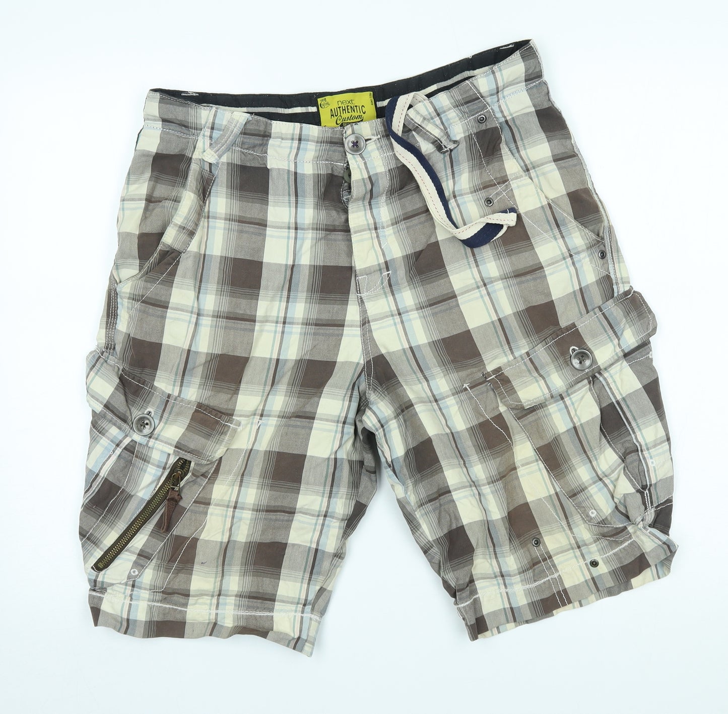 NEXT Mens Brown Plaid  Cargo Shorts Size 32