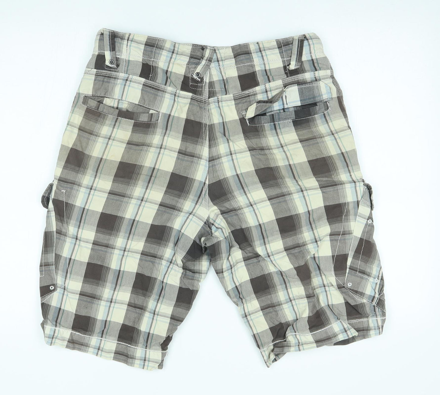 NEXT Mens Brown Plaid  Cargo Shorts Size 32