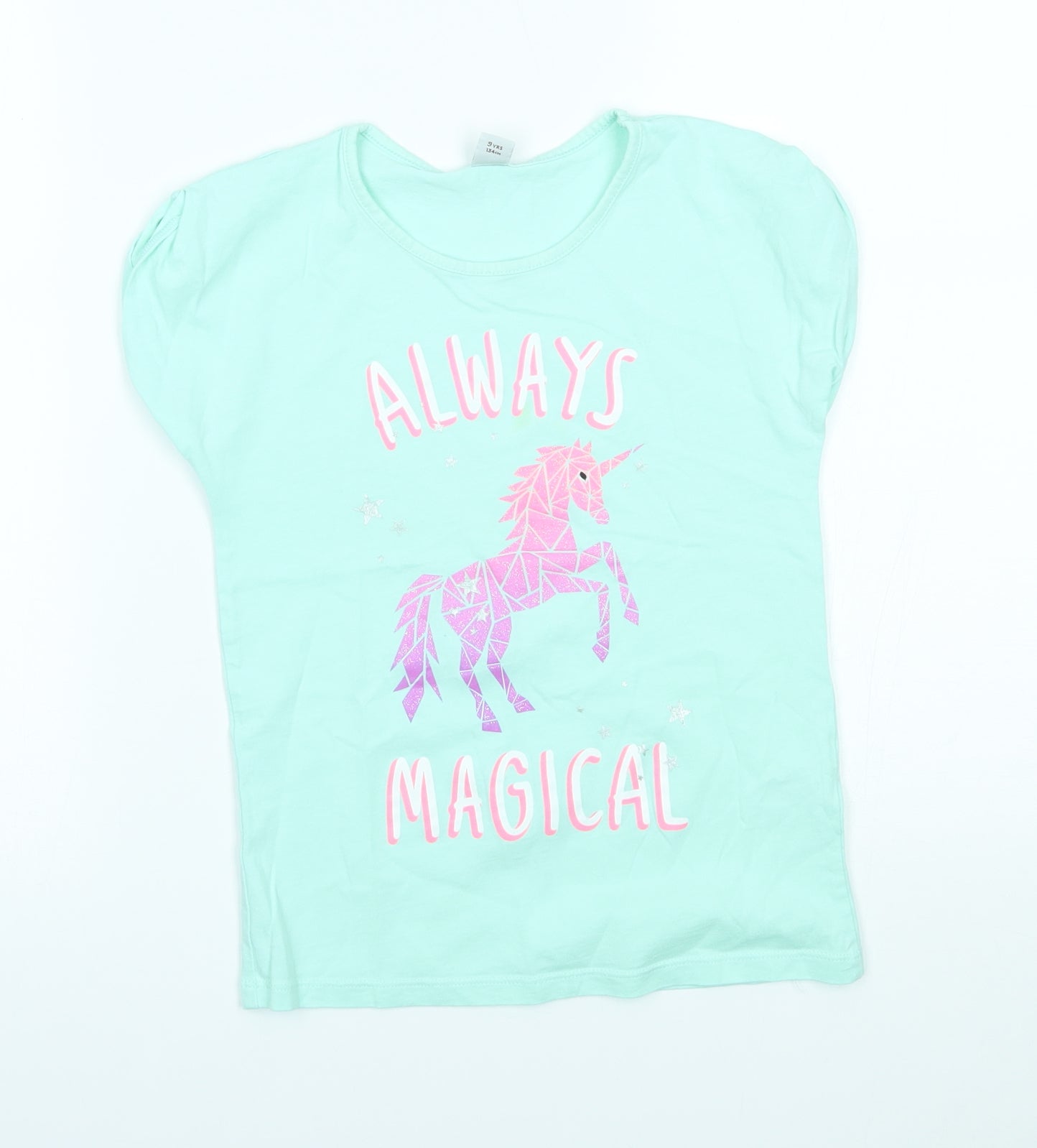 TU Girls Blue   Basic T-Shirt Size 9 Years  - unicorn, always magical
