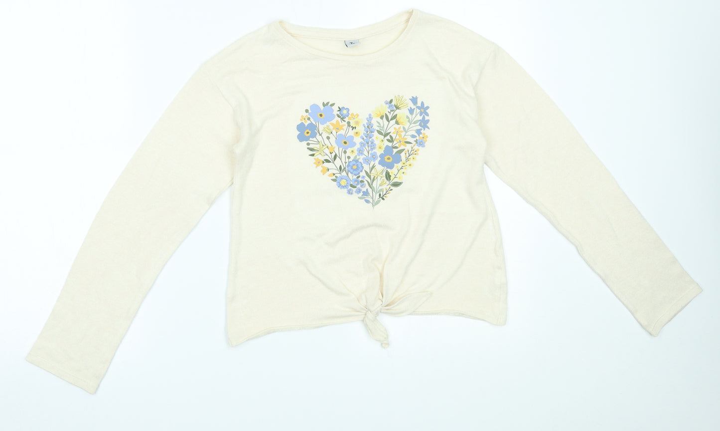TU Girls Beige   Pullover Jumper Size 10-11 Years  - flower heart