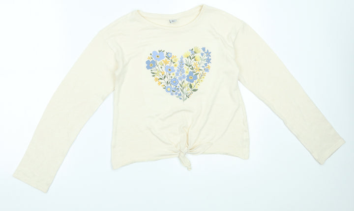 TU Girls Beige   Pullover Jumper Size 10-11 Years  - flower heart