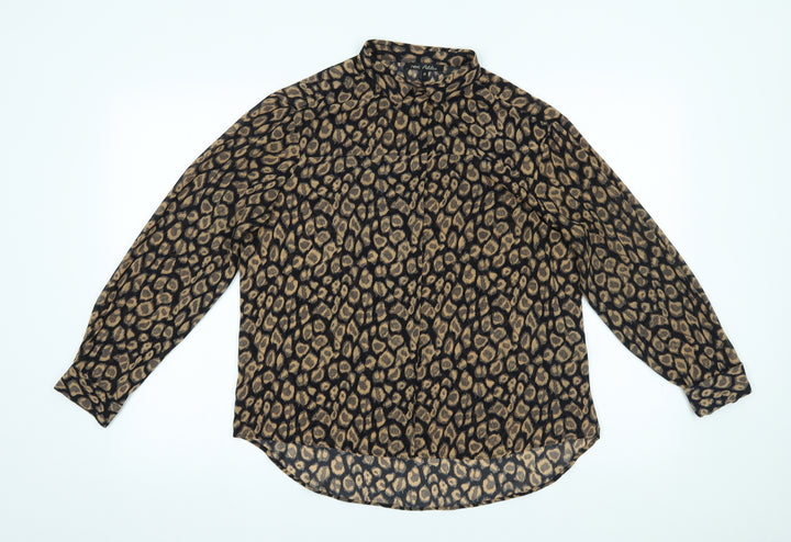 NEXT Womens Black Animal Print  Basic Button-Up Size 10