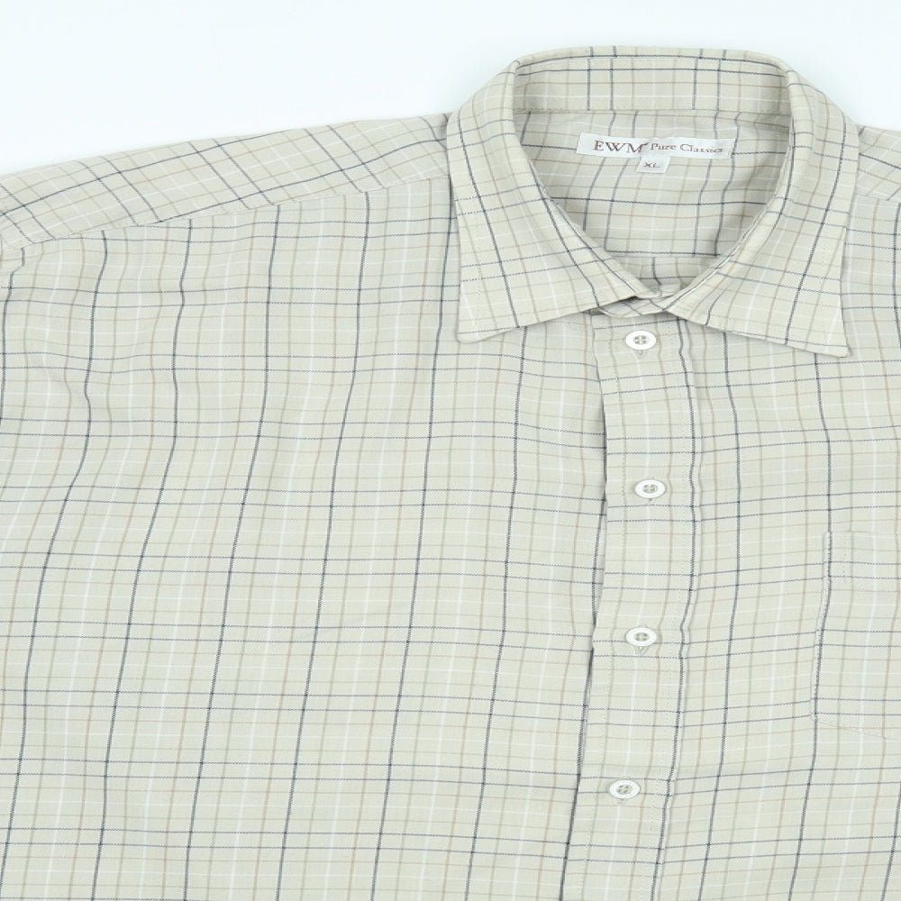 EWM Mens Beige Plaid   Button-Up Size XL