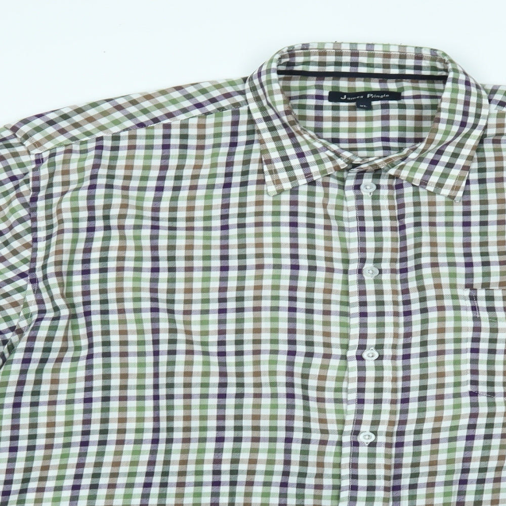 James Pringle Mens Green Plaid   Button-Up Size XL
