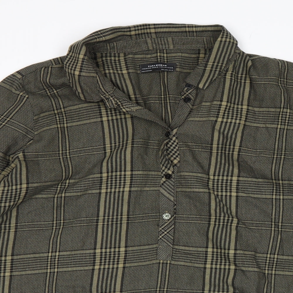 Zara Womens Green Plaid  Basic Polo Size L