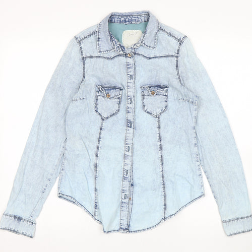 Denim Co Womens Blue  Denim Basic Button-Up Size 8