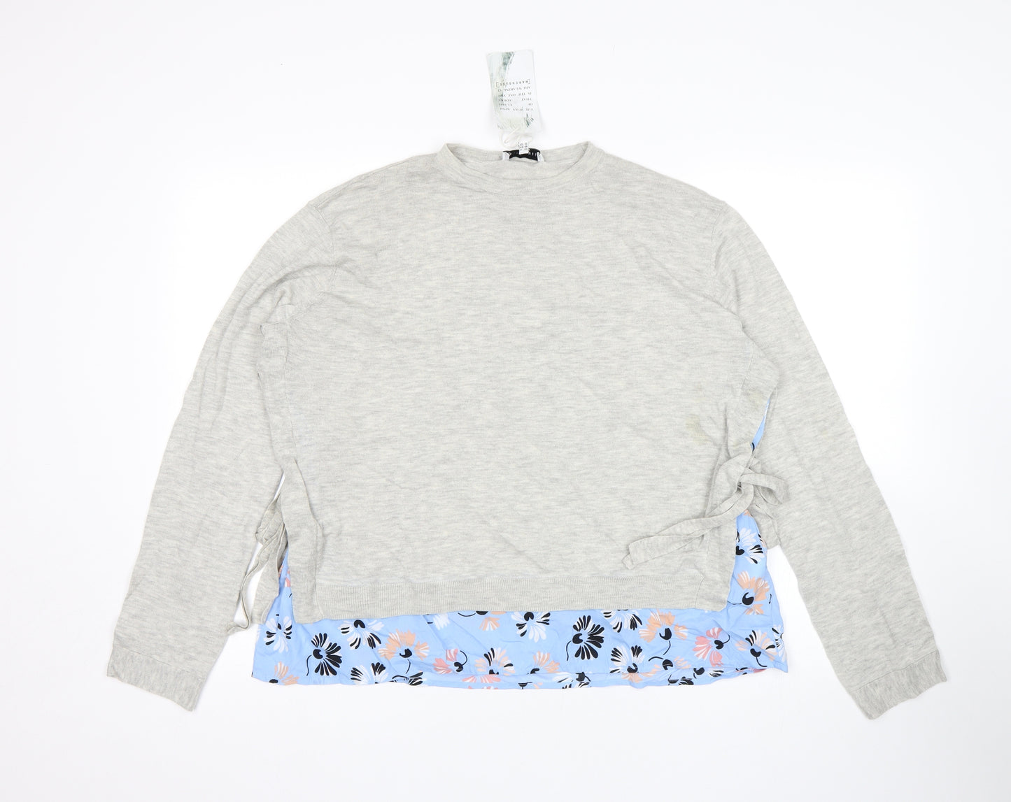 Warehouse Womens Grey Floral  Pullover Jumper Size 16