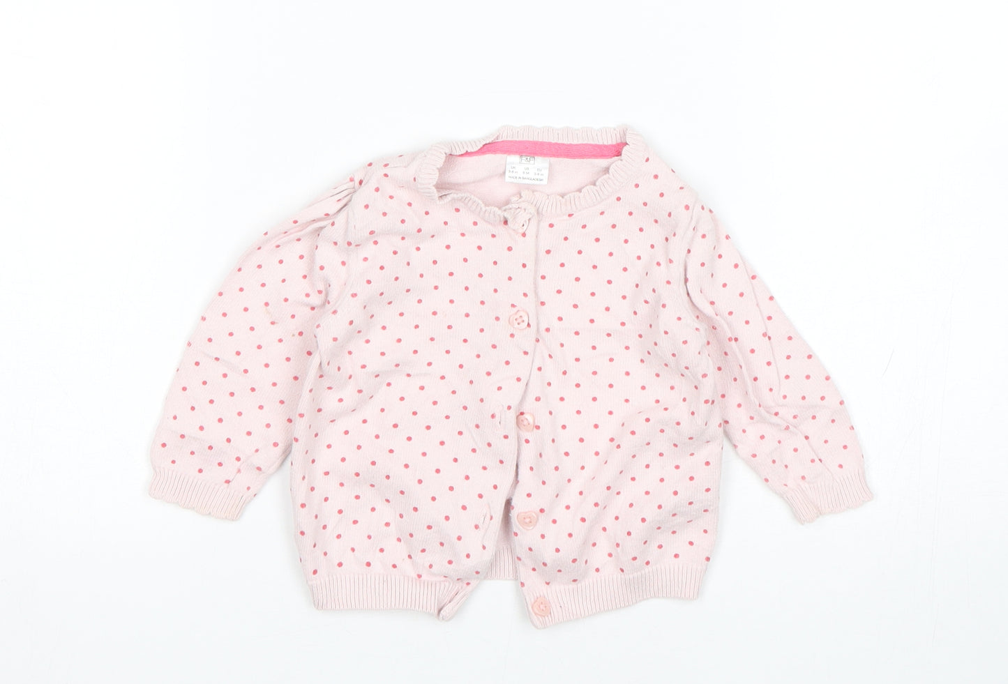 F&F Girls Pink Polka Dot  Cardigan Jumper Size 3-6 Months