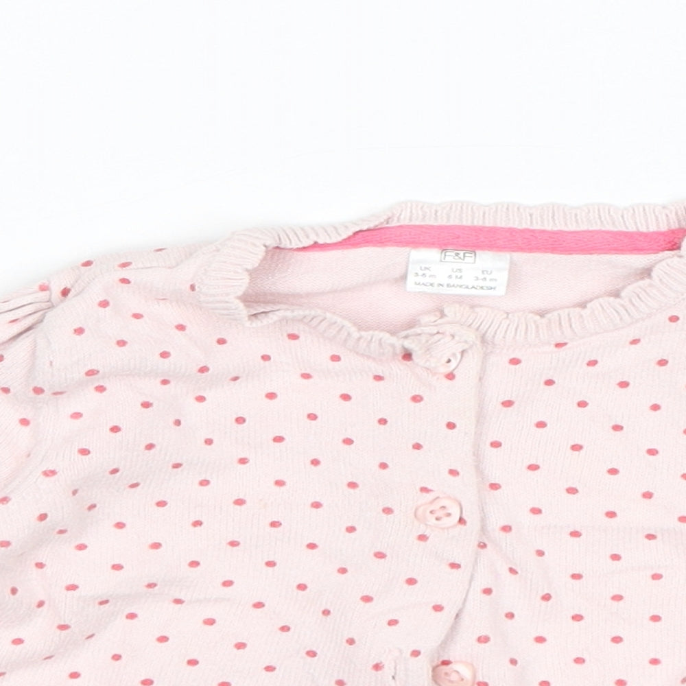 F&F Girls Pink Polka Dot  Cardigan Jumper Size 3-6 Months