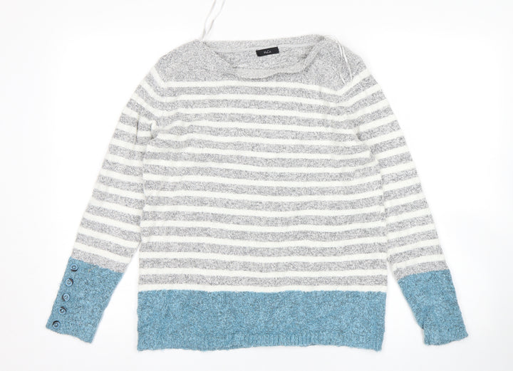 M&Co Womens Grey Striped Pullover Jumper Size 14