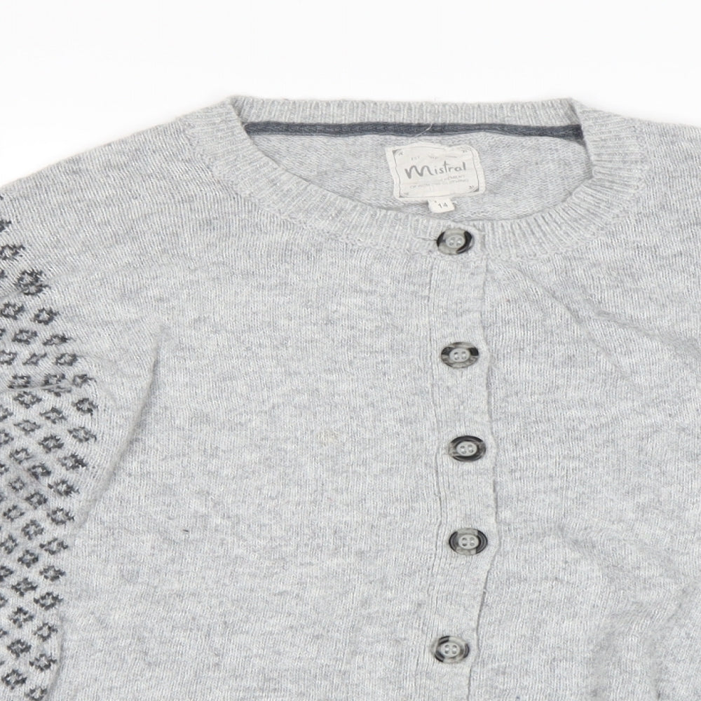 Mistal Womens Grey Polka Dot  Cardigan Jumper Size 14