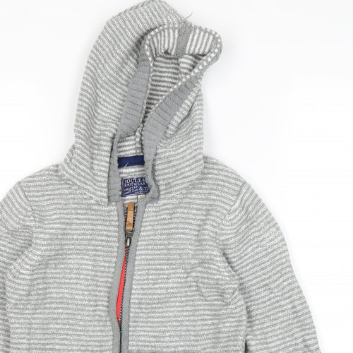Joules Girls Grey Striped  Full Zip Hoodie Size 6 Years