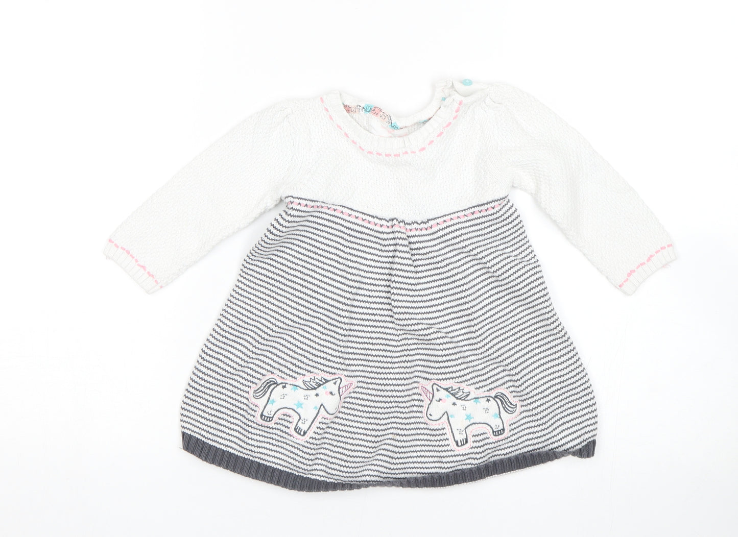 F&F Girls Multicoloured Striped  Jumper Dress  Size 6-9 Months