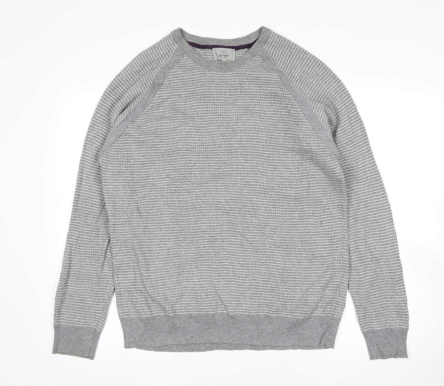 M&S Mens Grey Striped  Pullover Sweatshirt Size L