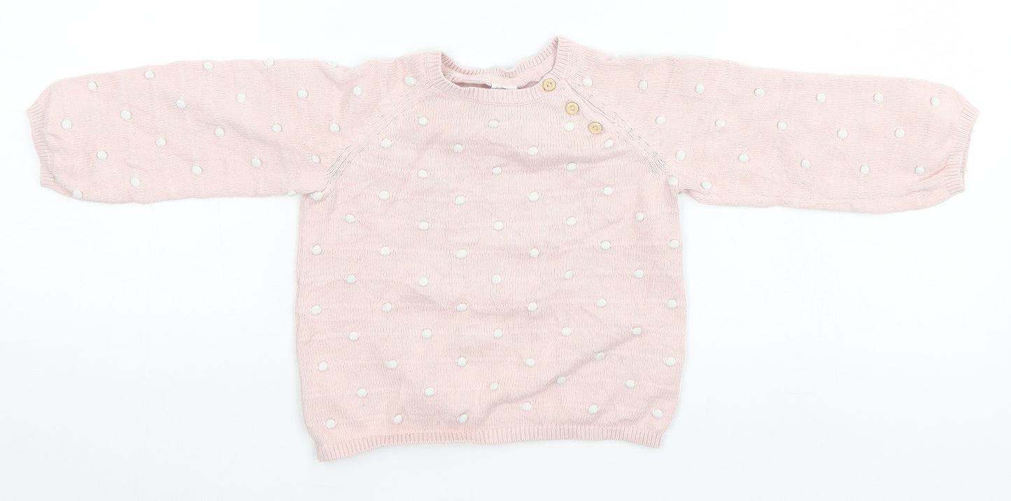 H&M Girls Pink Spotted  Pullover Jumper Size 12-18 Months