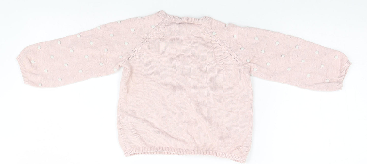 H&M Girls Pink Spotted  Pullover Jumper Size 12-18 Months
