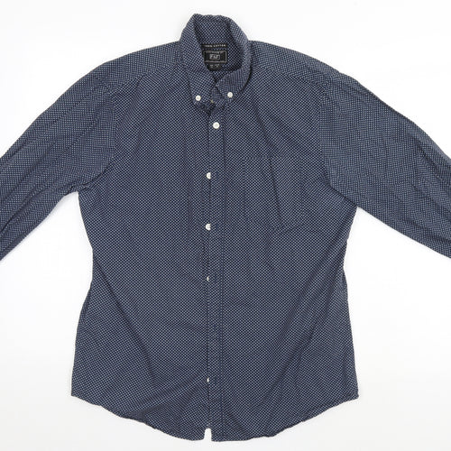 F&F Mens Blue Geometric   Button-Up Size M