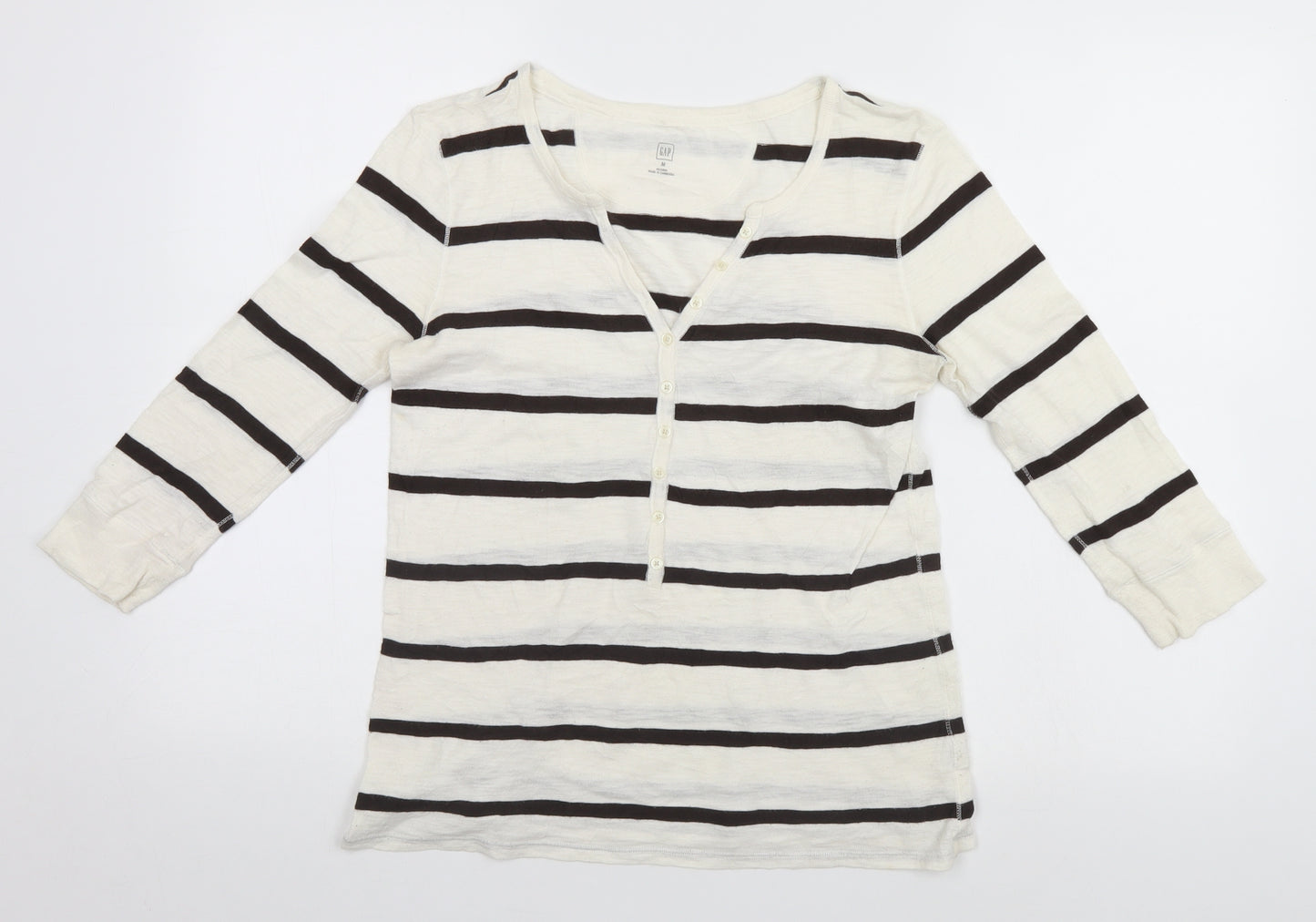 Gap Womens White Striped  Basic T-Shirt Size M
