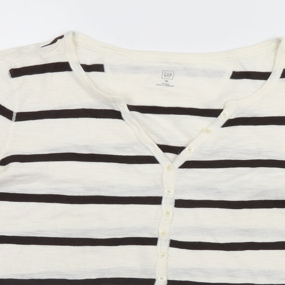 Gap Womens White Striped  Basic T-Shirt Size M