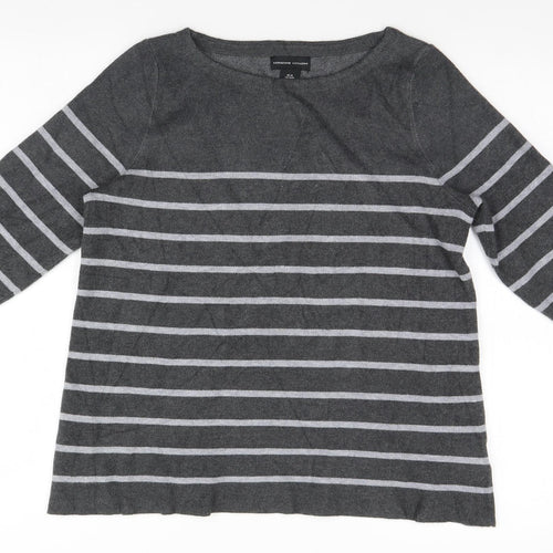 Adrienne Vittadini Mens Grey Striped  Pullover Jumper Size M