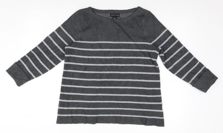 Adrienne Vittadini Mens Grey Striped  Pullover Jumper Size M