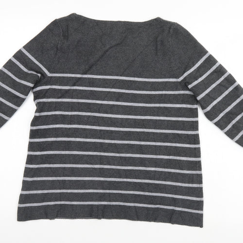 Adrienne Vittadini Mens Grey Striped  Pullover Jumper Size M