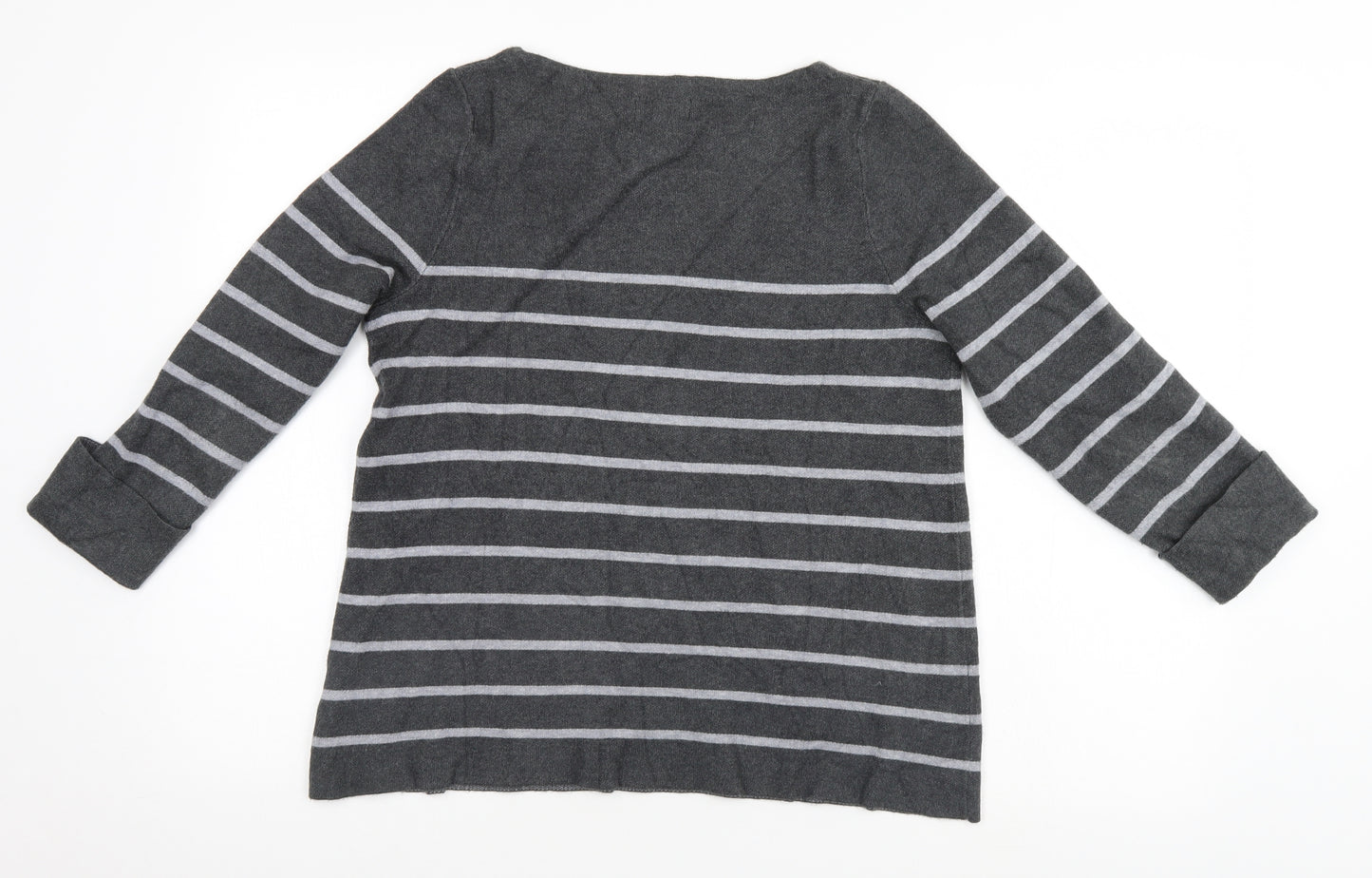 Adrienne Vittadini Mens Grey Striped  Pullover Jumper Size M