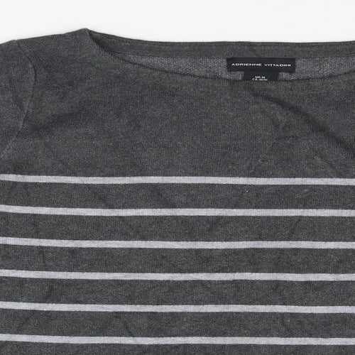 Adrienne Vittadini Mens Grey Striped  Pullover Jumper Size M