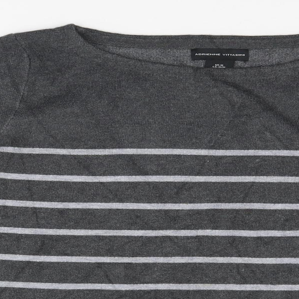 Adrienne Vittadini Mens Grey Striped  Pullover Jumper Size M