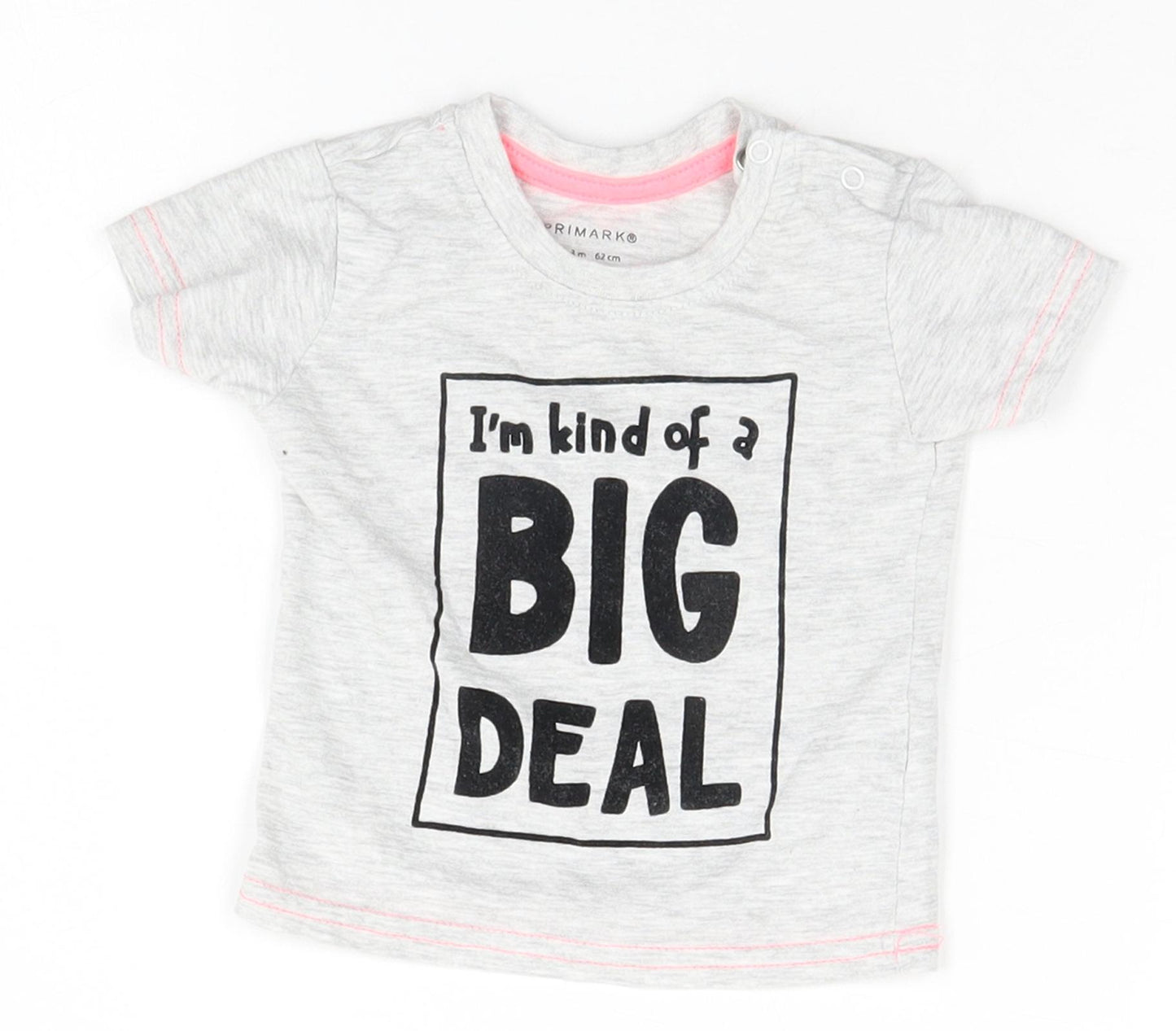 Primark Boys Grey   Basic T-Shirt Size 0-3 Months  - Big Deal