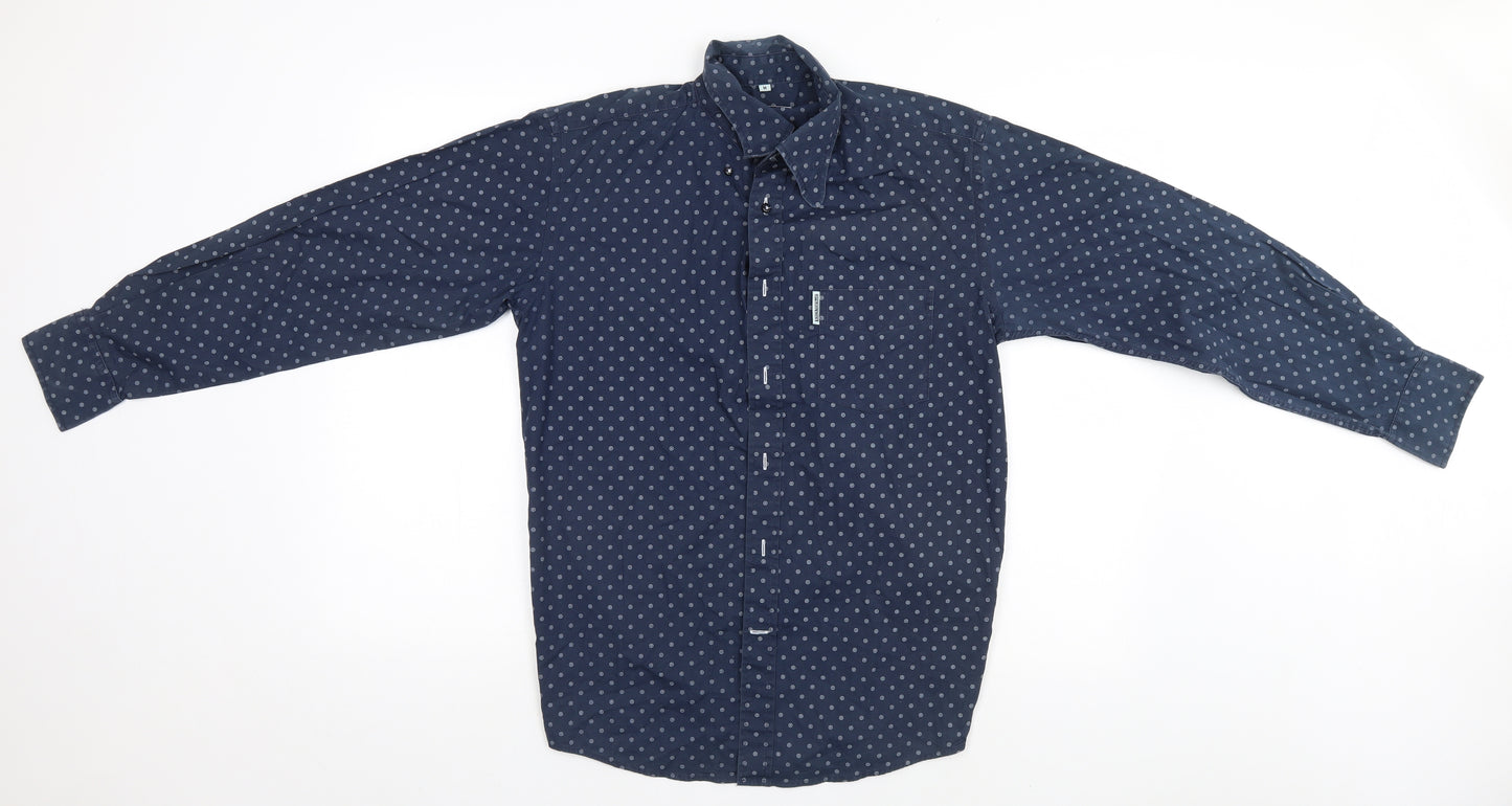 Iambretta Mens Blue Geometric   Button-Up Size M