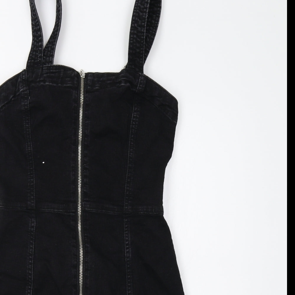 H&M Womens Black   Pinafore/Dungaree Dress  Size 8