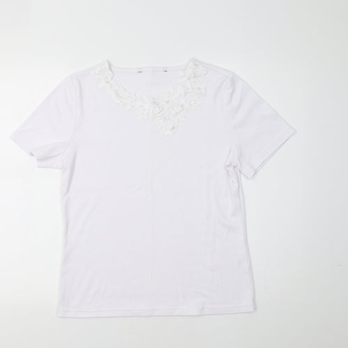 Preworn Womens White Floral  Basic T-Shirt Size S