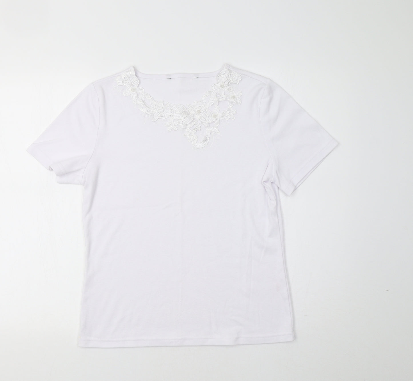 Preworn Womens White Floral  Basic T-Shirt Size S