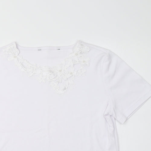 Preworn Womens White Floral  Basic T-Shirt Size S