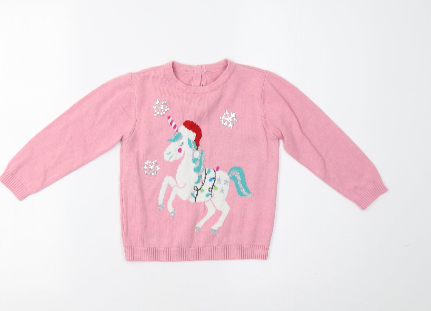 Matalan Girls Pink   Henley Jumper Size 2-3 Years  - Unicorn