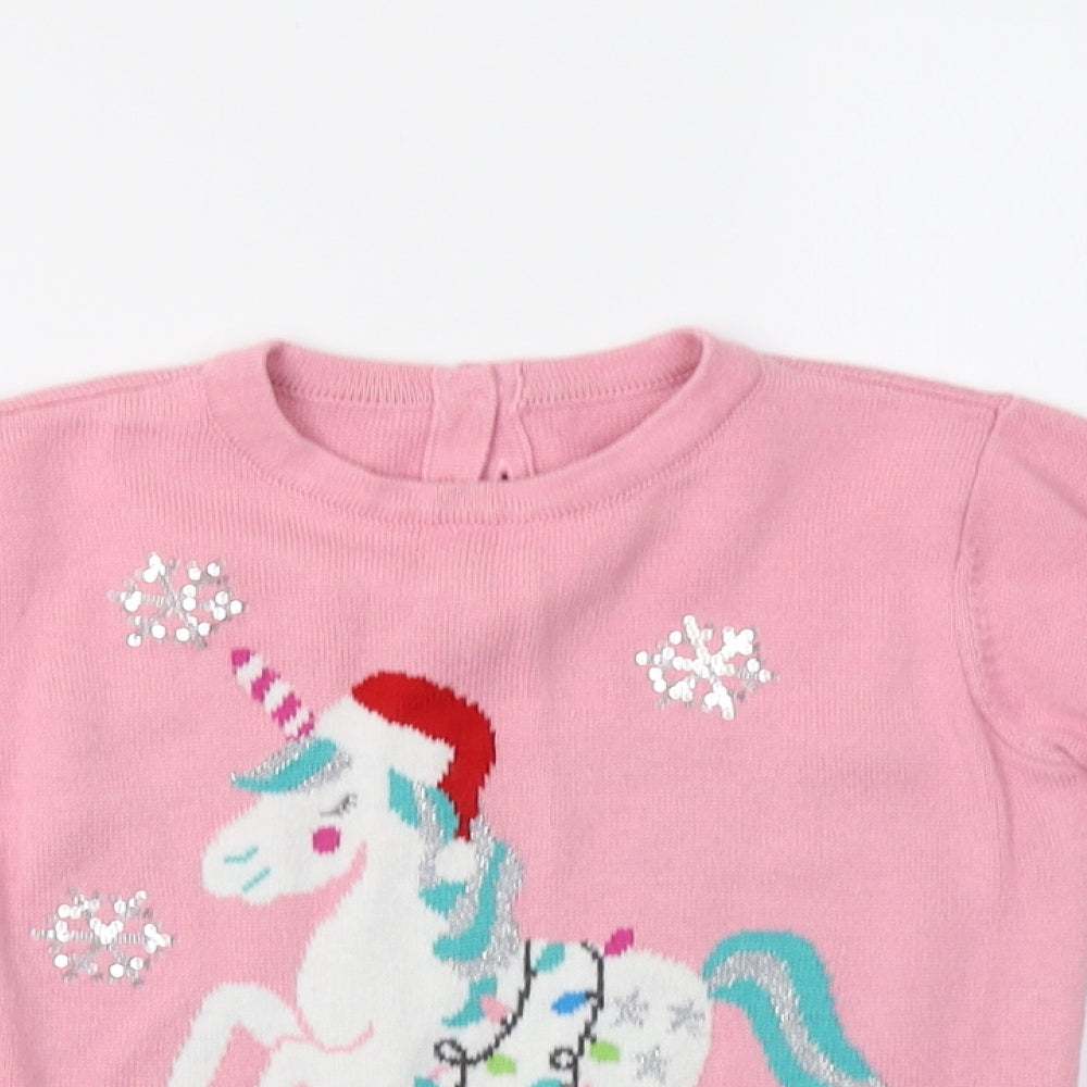 Matalan Girls Pink   Henley Jumper Size 2-3 Years  - Unicorn