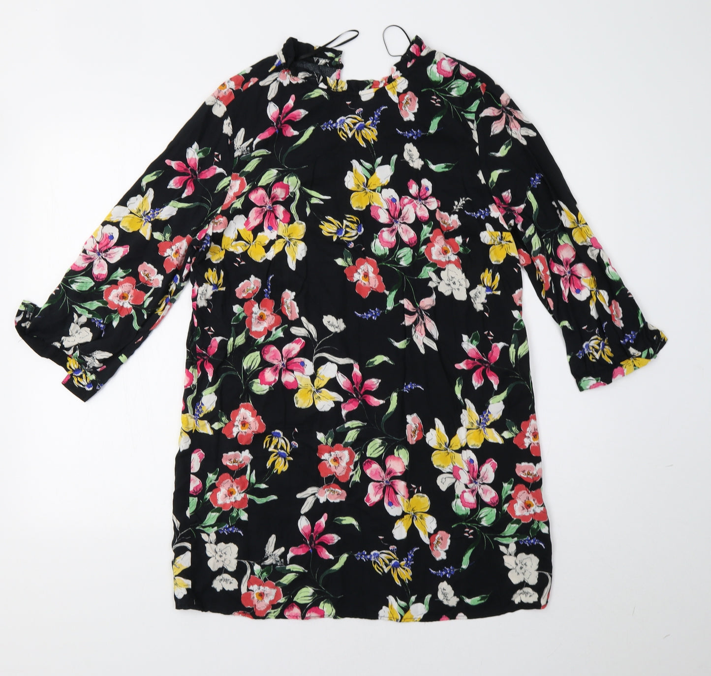 TU Womens Black Floral  Tunic Blouse Size 14