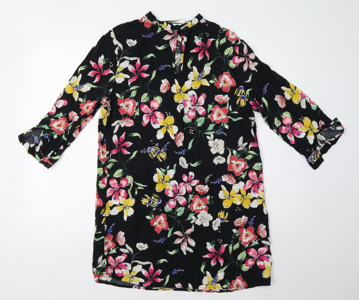 TU Womens Black Floral  Tunic Blouse Size 14